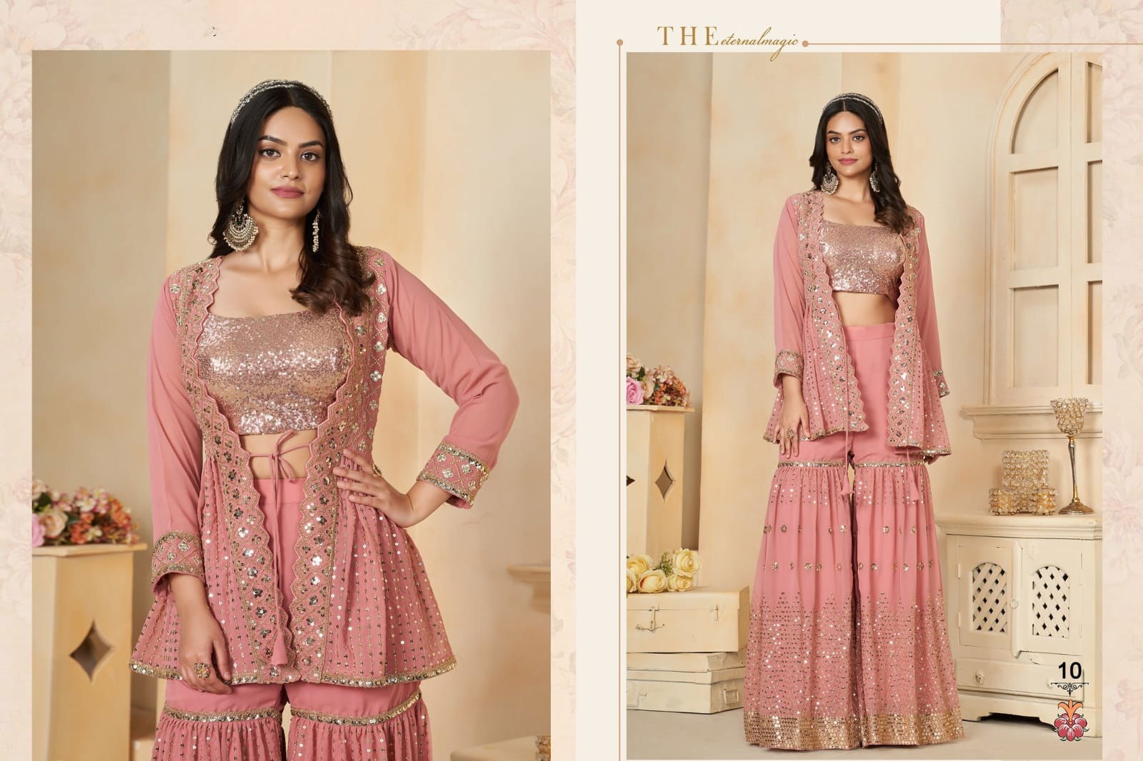Nsf Pink Colour Faux Georgette Top And Plazo Blouse Wholesale Market In Surat